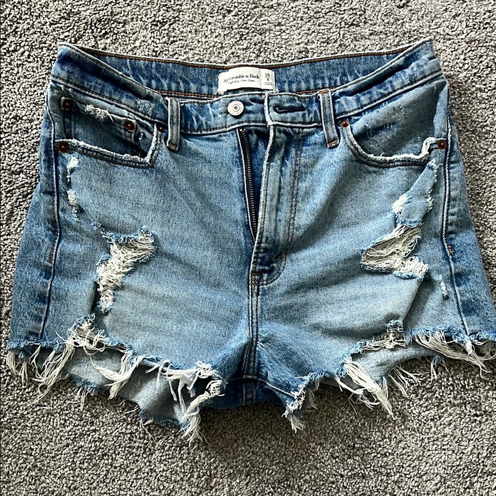 Abercrombie & Fitch Blue Jean Shorts Distressed High-Waisted